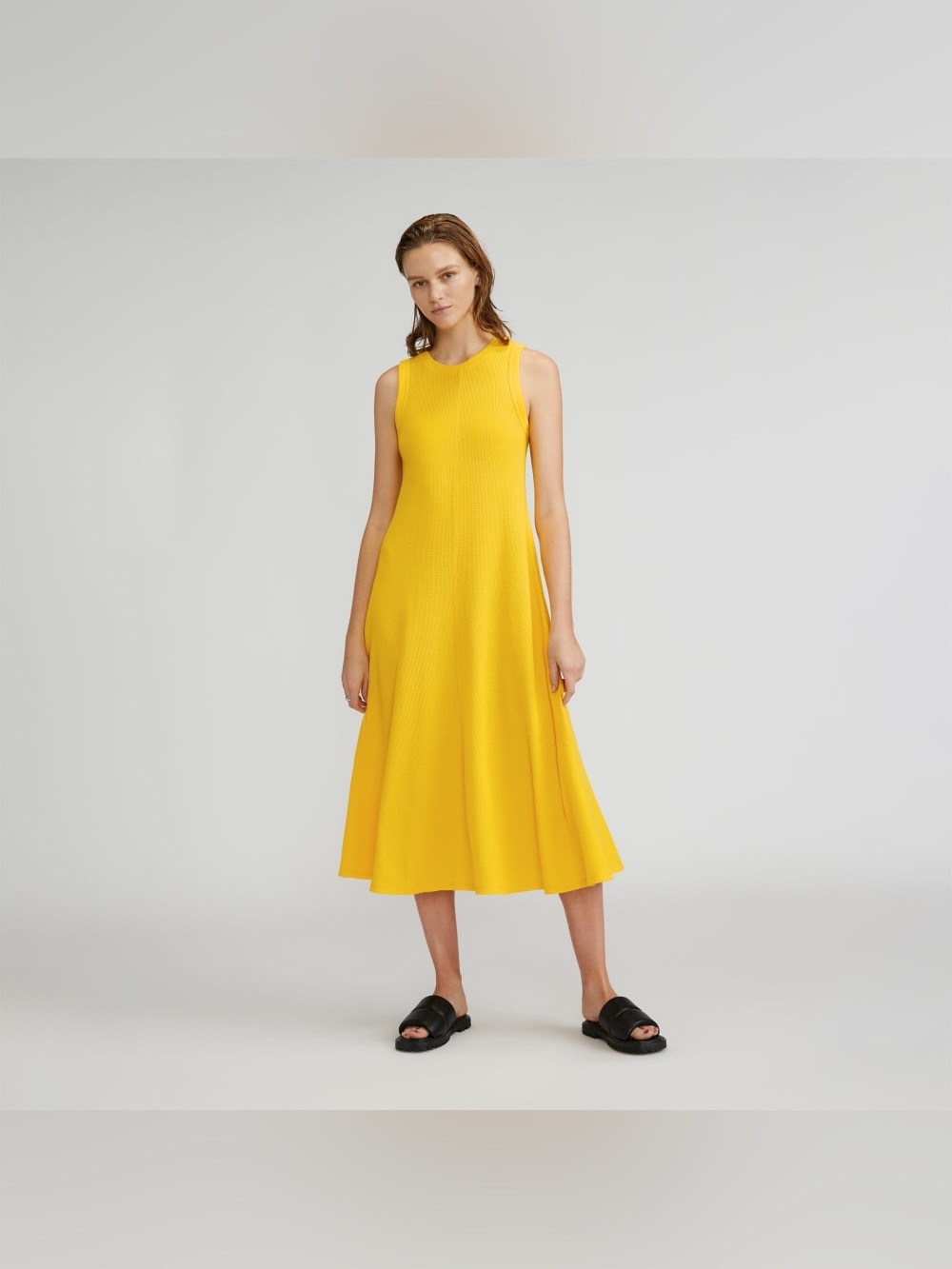 Everlane Organic Cotton Waffle Tank Dress Yellow Midi Medium